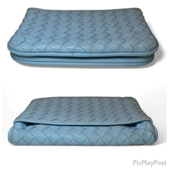Bottega Veneta Handbags - Bottega Veneta Intrecciato Leather Compact Bi-Fold Wallet - Light Blue